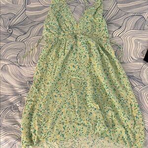 Pull & Bear Floral Green Halter Mini Dress